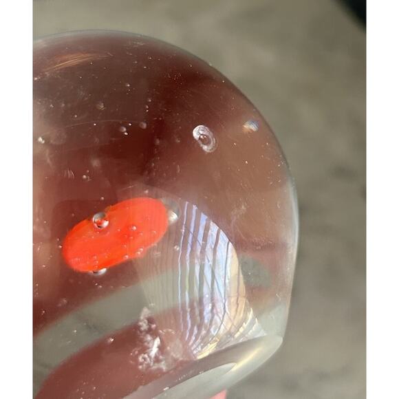 Art Glass Paperweight Red Heart Bubbles Vintage Clear Glass Home Decor Office - Picture 8 of 9